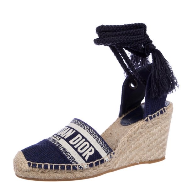 CHRISTIAN DIOR Printed Fringe Trim Accent Espadrilles Size: 7 - Picture 4 of 4